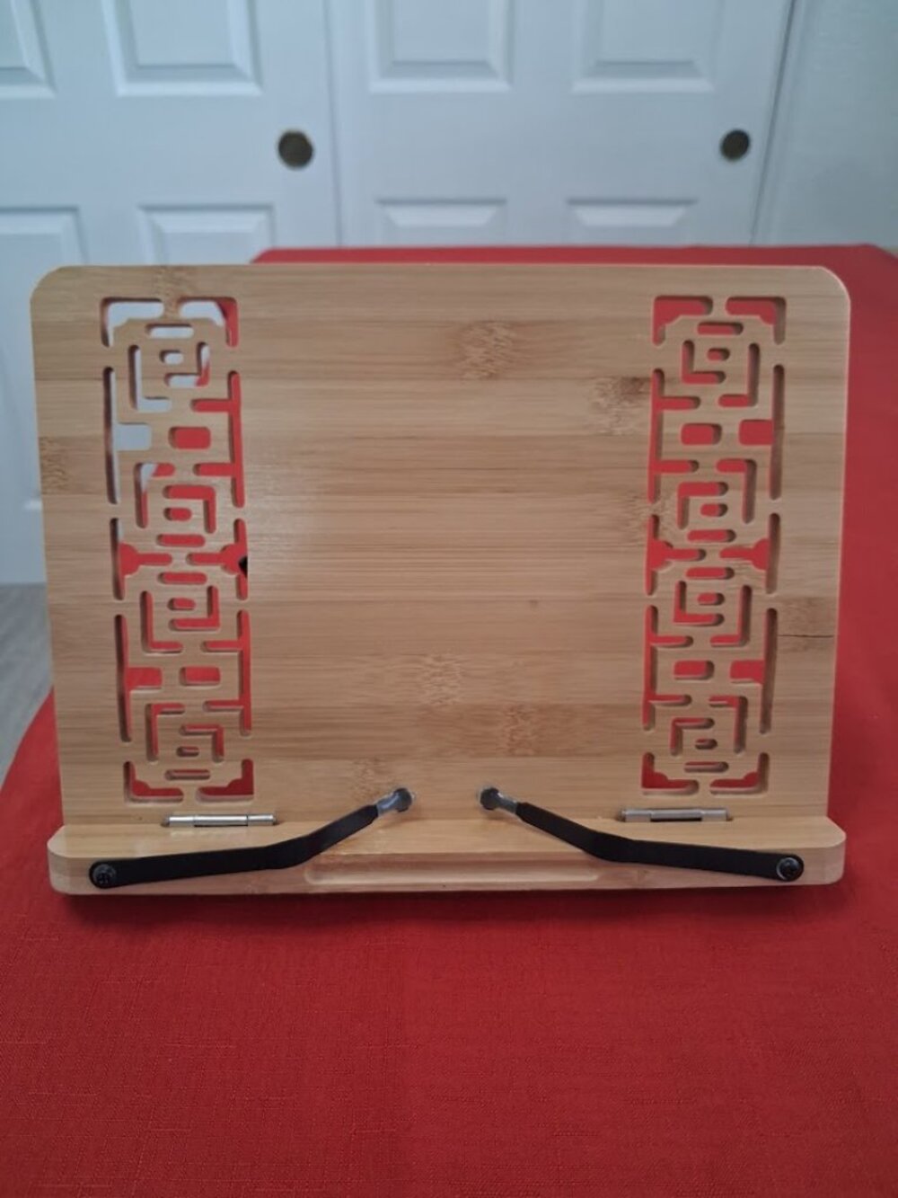 Bamboo Adjustable Cookbook/Tablet Stand with Decorative Cutouts